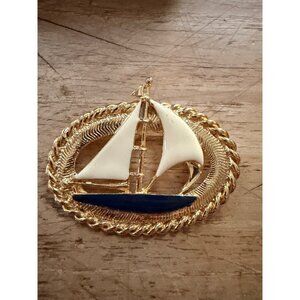 M Lent Gold-Tone Sailboat Brooch With Enamel Detailing In Gift Box